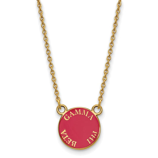 Gold Plated Sterling Silver Logoart Gamma Phi Beta Sorority Text Small Color Enamel Pendant 18 Inch Necklace