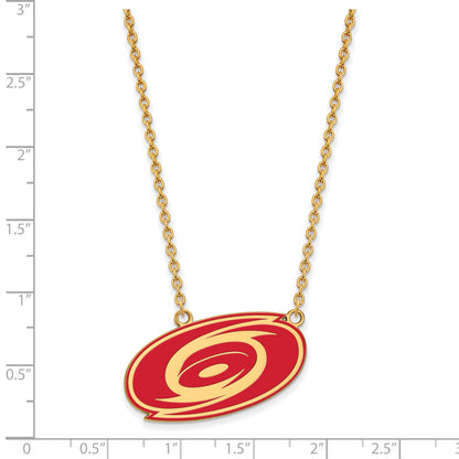 Gold Plated Sterling Silver Nhl Logoart Carolina Hurricanes Large Enameled Pendant 18 Inch Necklace