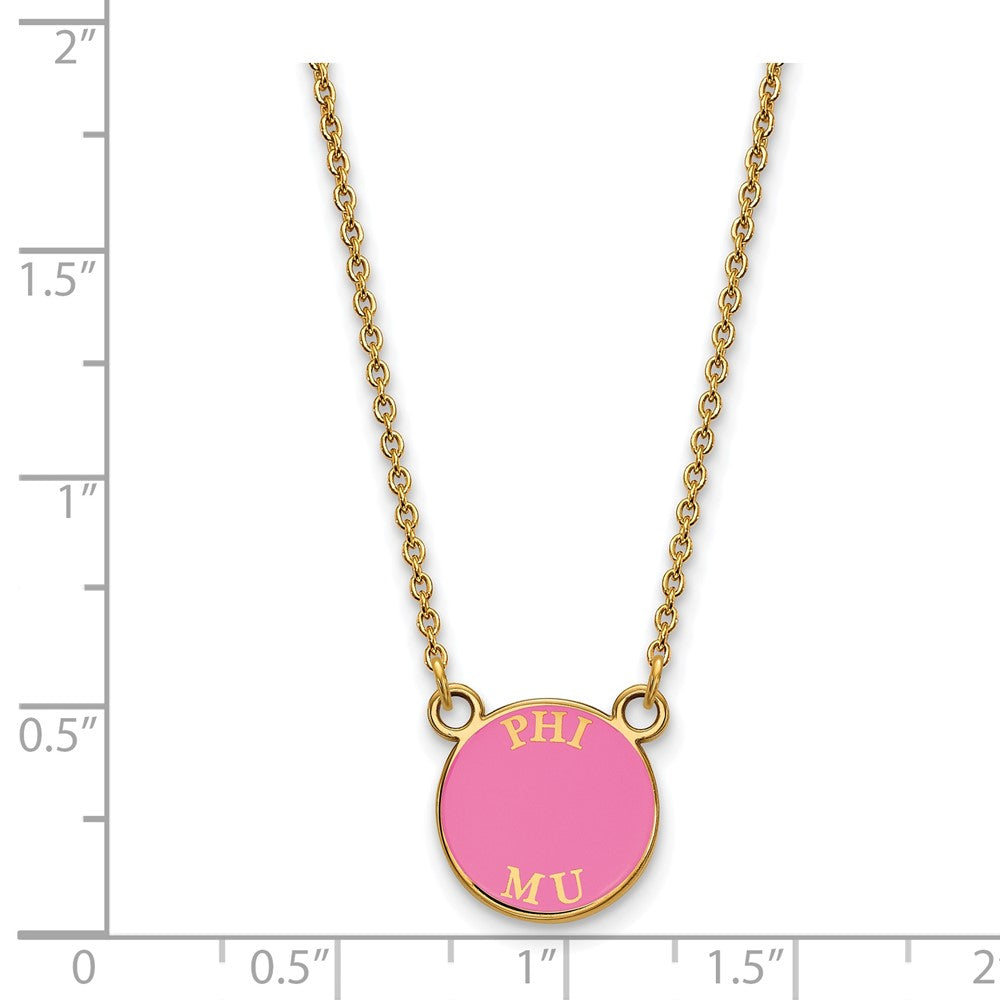 Gold Plated Sterling Silver Logoart Phi Mu Sorority Text Small Color Enamel Pendant 18 Inch Necklace