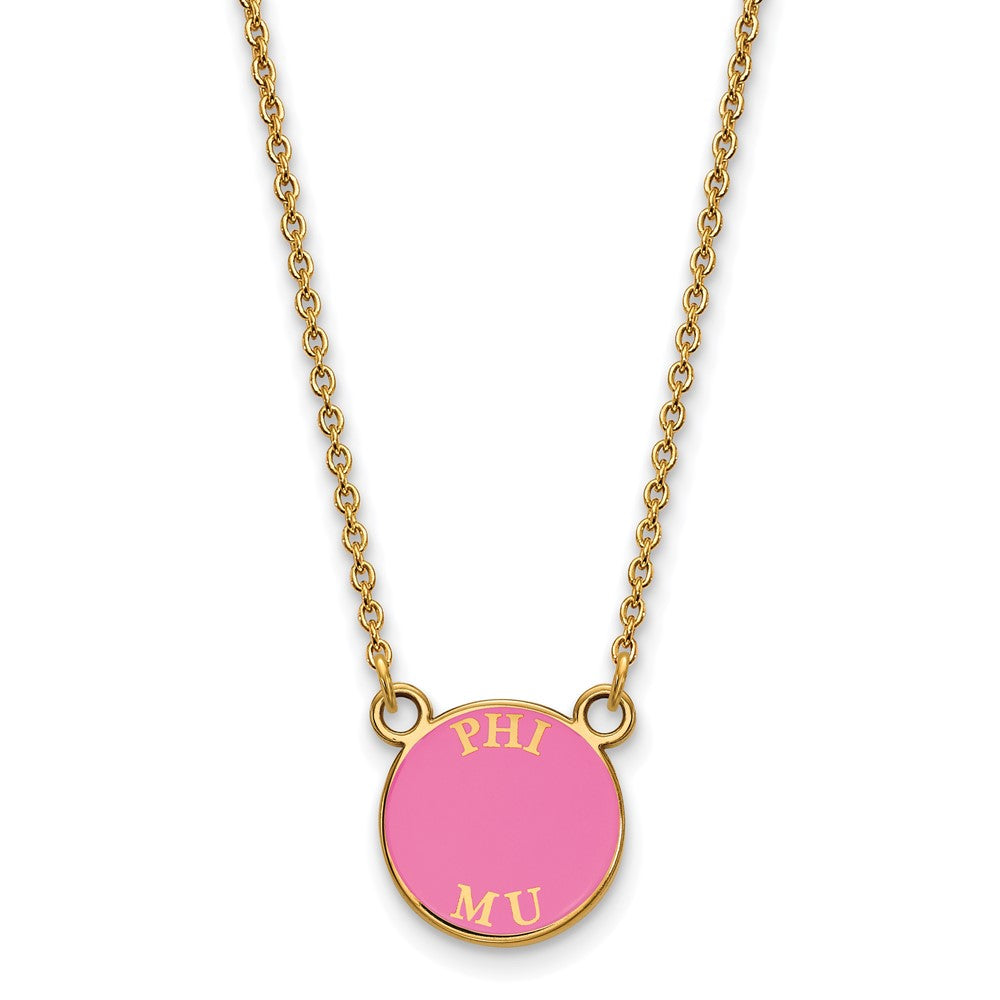 Gold Plated Sterling Silver Logoart Phi Mu Sorority Text Small Color Enamel Pendant 18 Inch Necklace