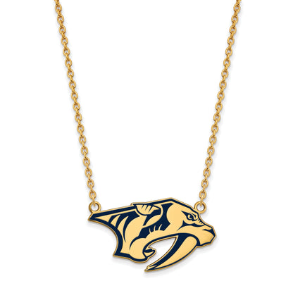 Gold Plated Sterling Silver Nhl Logoart Nashville Predators Large Enameled Pendant 18 Inch Necklace