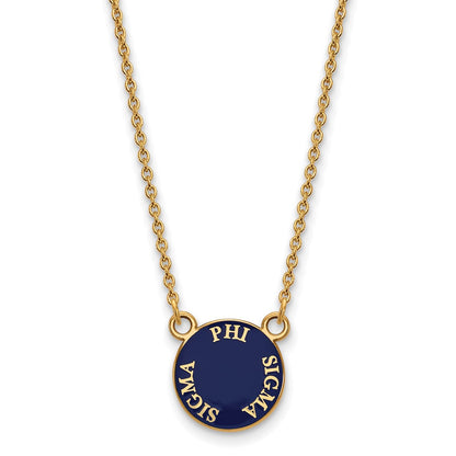 Gold Plated Sterling Silver Logoart Phi Sigma Sorority Text Small Color Enamel Pendant 18 Inch Necklace
