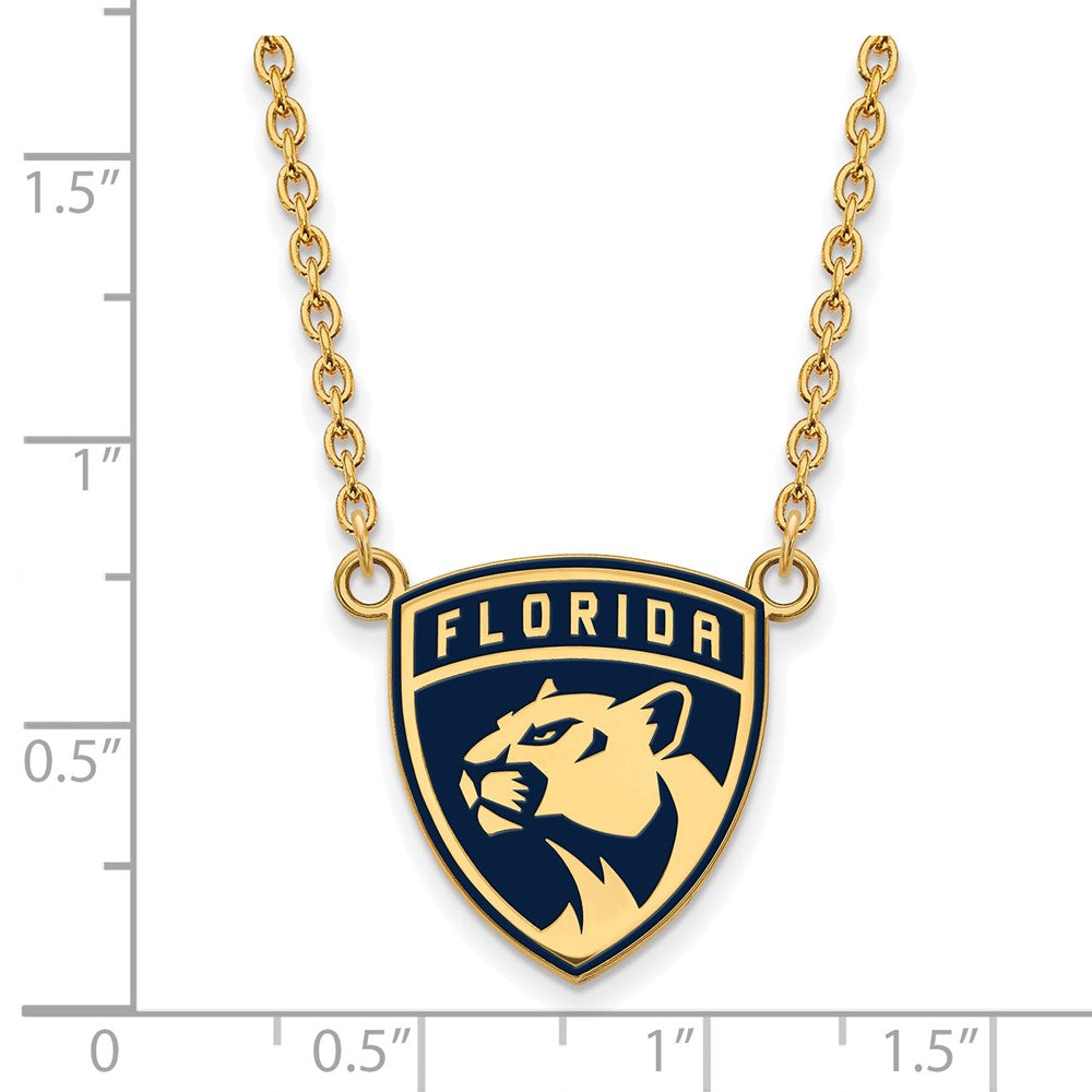 Gold Plated Sterling Silver Nhl Logoart Florida Panthers Large Enameled Pendant 18 Inch Necklace