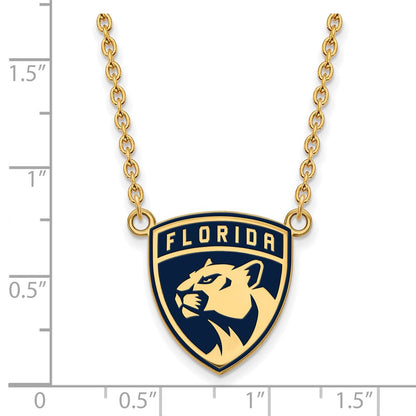 Gold Plated Sterling Silver Nhl Logoart Florida Panthers Large Enameled Pendant 18 Inch Necklace