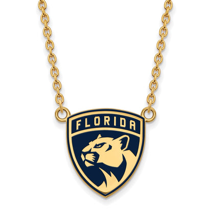 Gold Plated Sterling Silver Nhl Logoart Florida Panthers Large Enameled Pendant 18 Inch Necklace