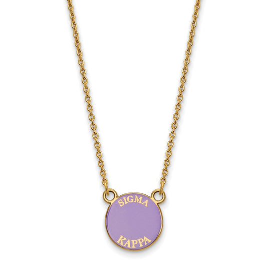 Gold Plated Sterling Silver Logoart Sigma Kappa Sorority Text Small Color Enamel Pendant 18 Inch Necklace