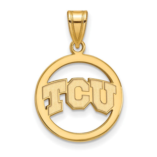 Gold Plated Sterling Silver Logoart Texas Christian University T C U Med Circle Pendant