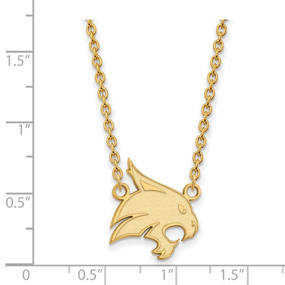 14K Yellow Gold Logoart Texas State University Bobcat Large Pendant 18 Inch Necklace