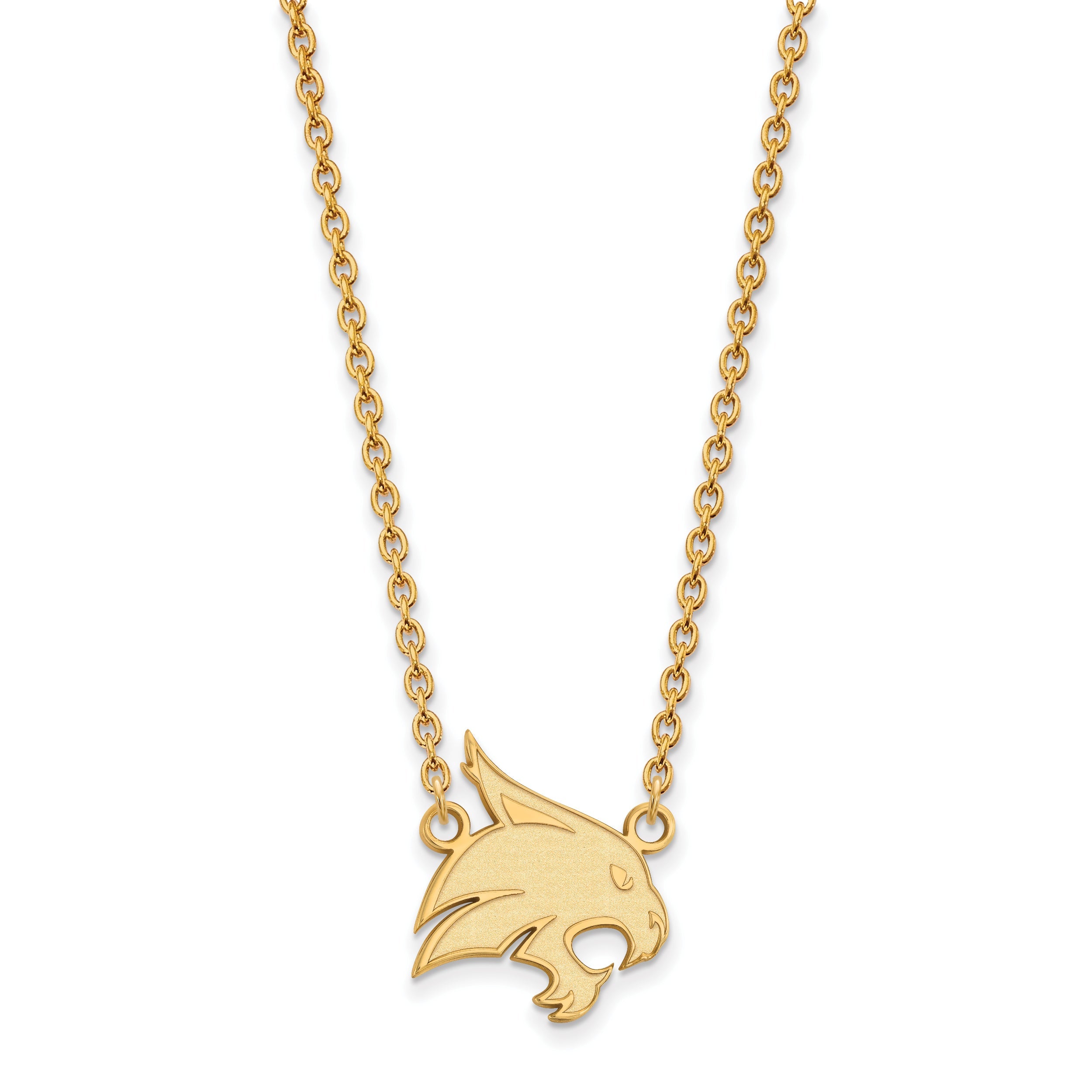 14K Yellow Gold Logoart Texas State University Bobcat Large Pendant 18 Inch Necklace