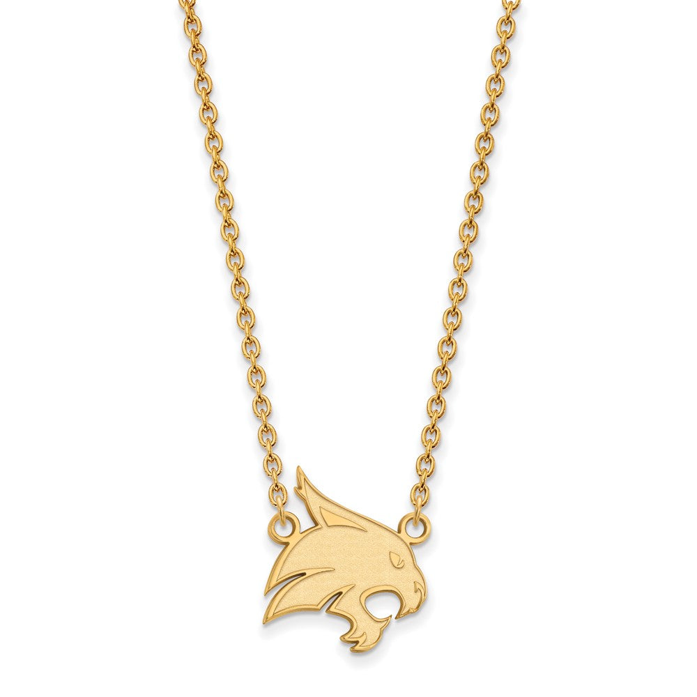 Gold Plated Sterling Silver Logoart Texas State University Bobcat Large Pendant 18 Inch Necklace