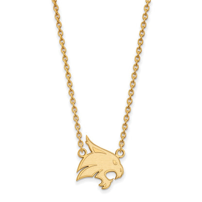 Gold Plated Sterling Silver Logoart Texas State University Bobcat Large Pendant 18 Inch Necklace