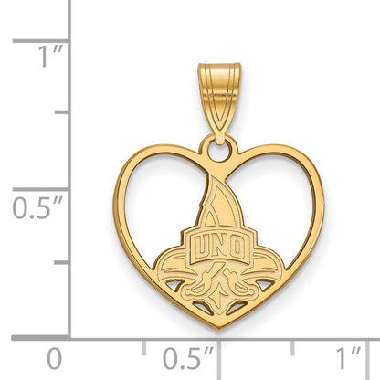Gold Plated Sterling Silver Logoart University Of New Orleans U N O Heart Pendant