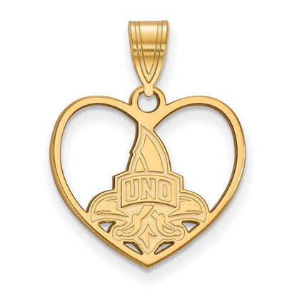 Gold Plated Sterling Silver Logoart University Of New Orleans U N O Heart Pendant