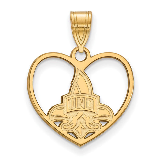Gold Plated Sterling Silver Logoart University Of New Orleans U N O Heart Pendant