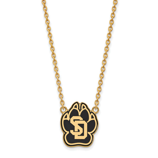Gold Plated Sterling Silver Logoart University Of South Dakota Large Enameled Pendant 18 Inch Necklace