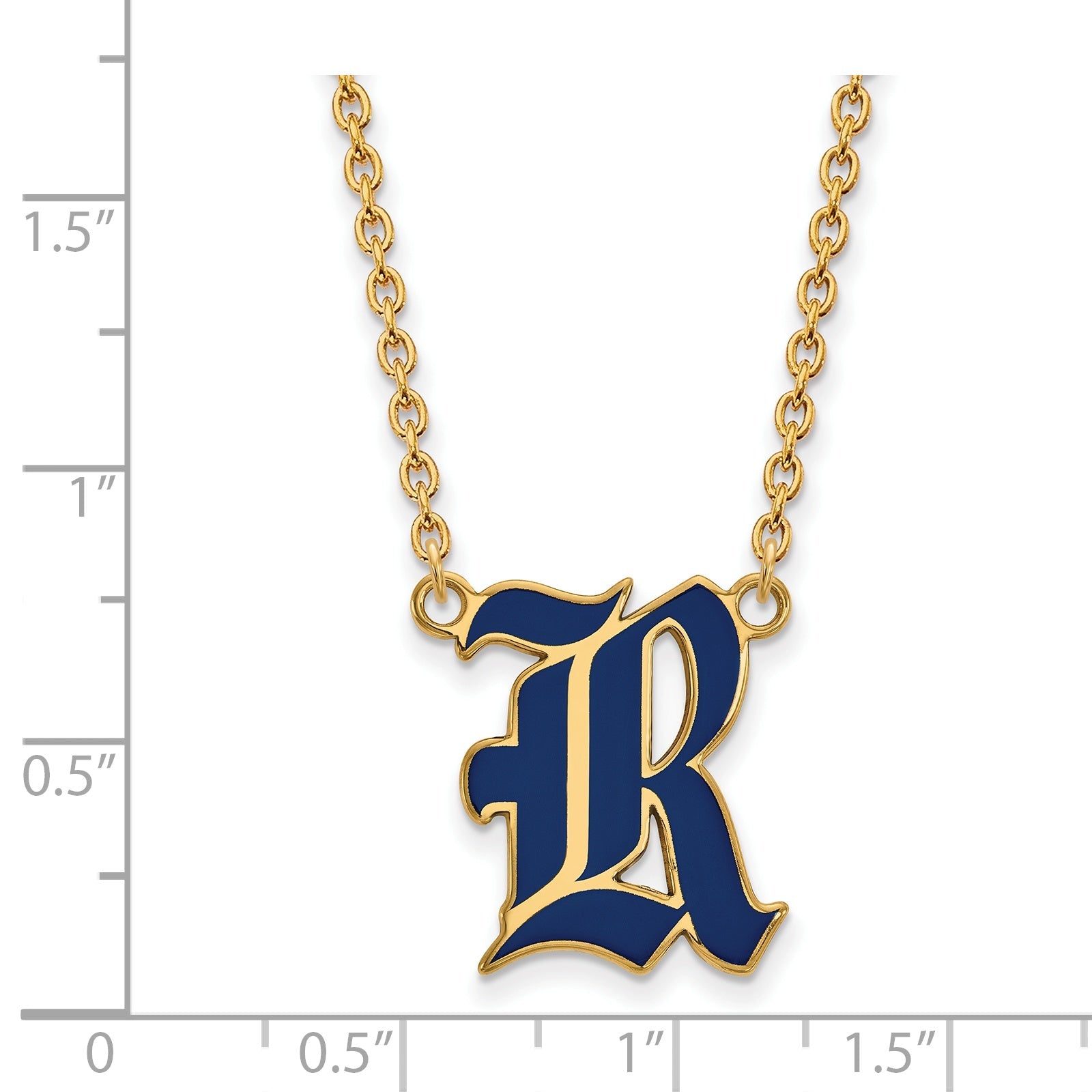 Gold Plated Sterling Silver Logoart Rice University Letter R Large Enameled Pendant 18 Inch Necklace
