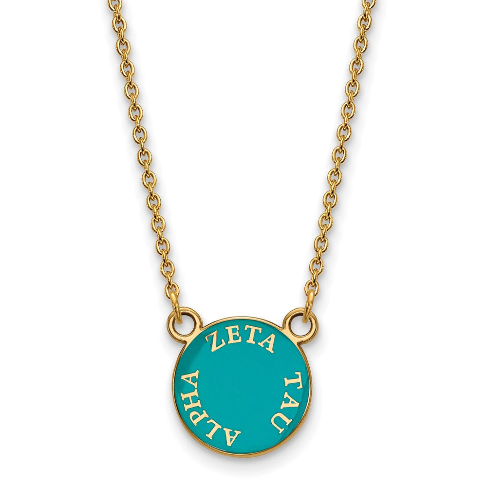 Gold Plated Sterling Silver Logoart Zeta Tau Alpha Sorority Text Small Color Enamel Pendant 18 Inch Necklace