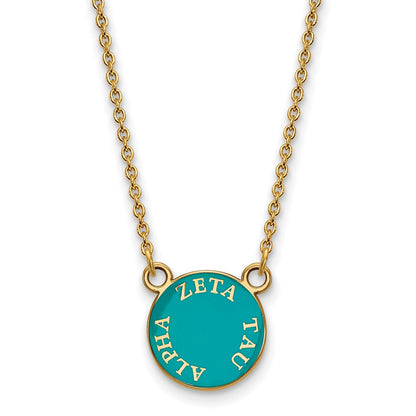 Gold Plated Sterling Silver Logoart Zeta Tau Alpha Sorority Text Small Color Enamel Pendant 18 Inch Necklace