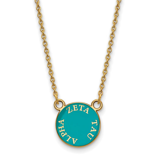Gold Plated Sterling Silver Logoart Zeta Tau Alpha Sorority Text Small Color Enamel Pendant 18 Inch Necklace