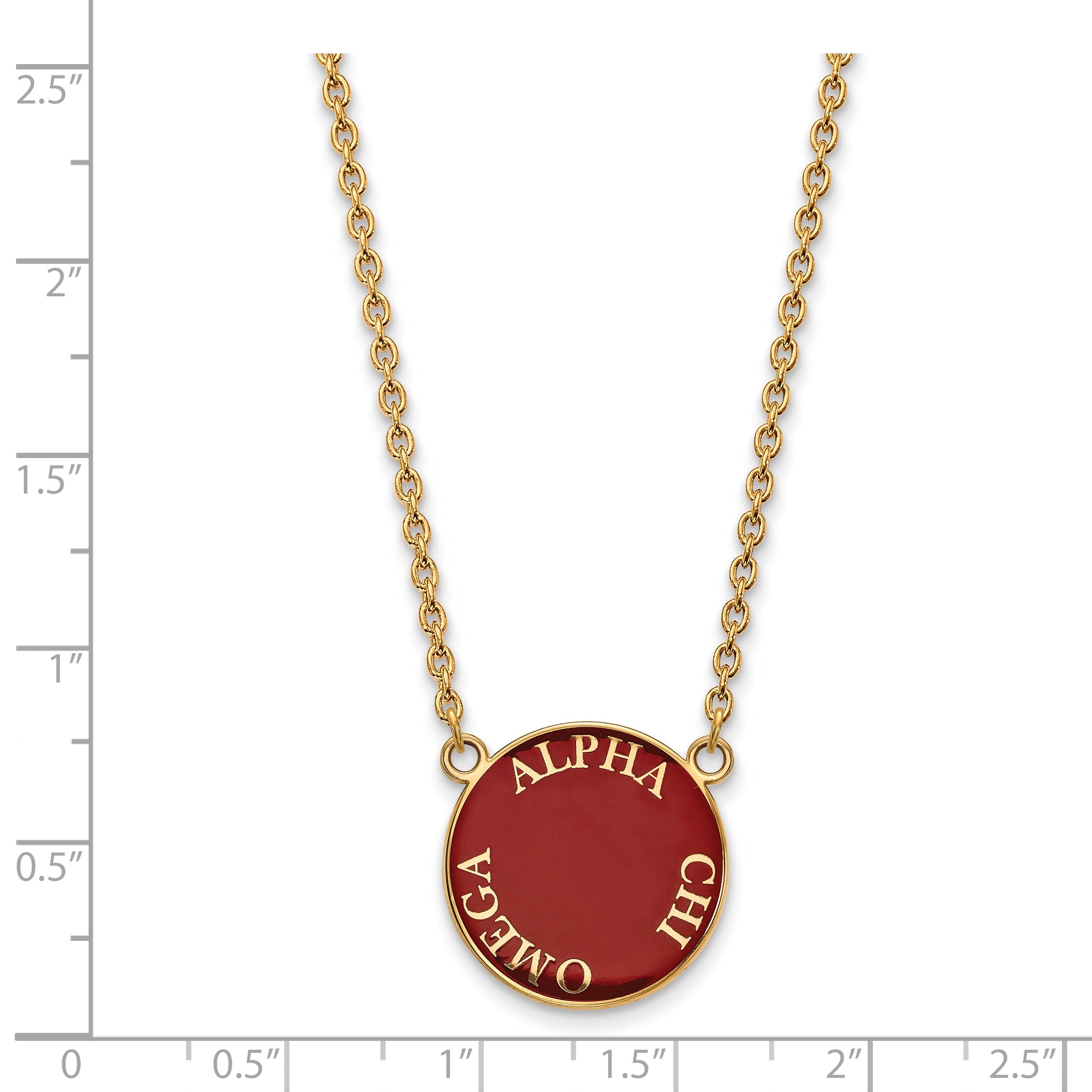 Gold Plated Sterling Silver Logoart Alpha Chi Omega Sorority Text Large Color Enamel Pendant 18 Inch Necklace