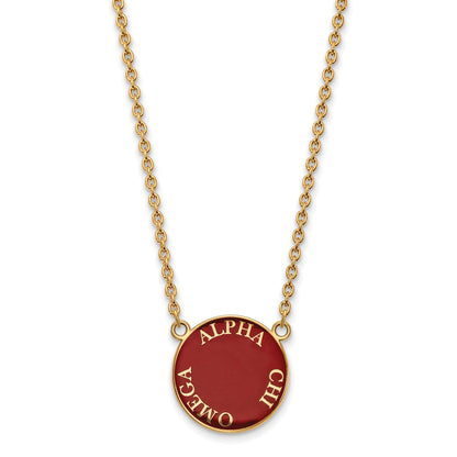 Gold Plated Sterling Silver Logoart Alpha Chi Omega Sorority Text Large Color Enamel Pendant 18 Inch Necklace