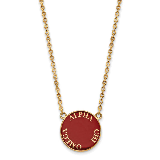 Gold Plated Sterling Silver Logoart Alpha Chi Omega Sorority Text Large Color Enamel Pendant 18 Inch Necklace