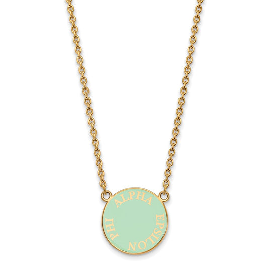 Gold Plated Sterling Silver Logoart Alpha Epsilon Phi Sorority Text Small Color Enamel Pendant 18 Inch Necklace