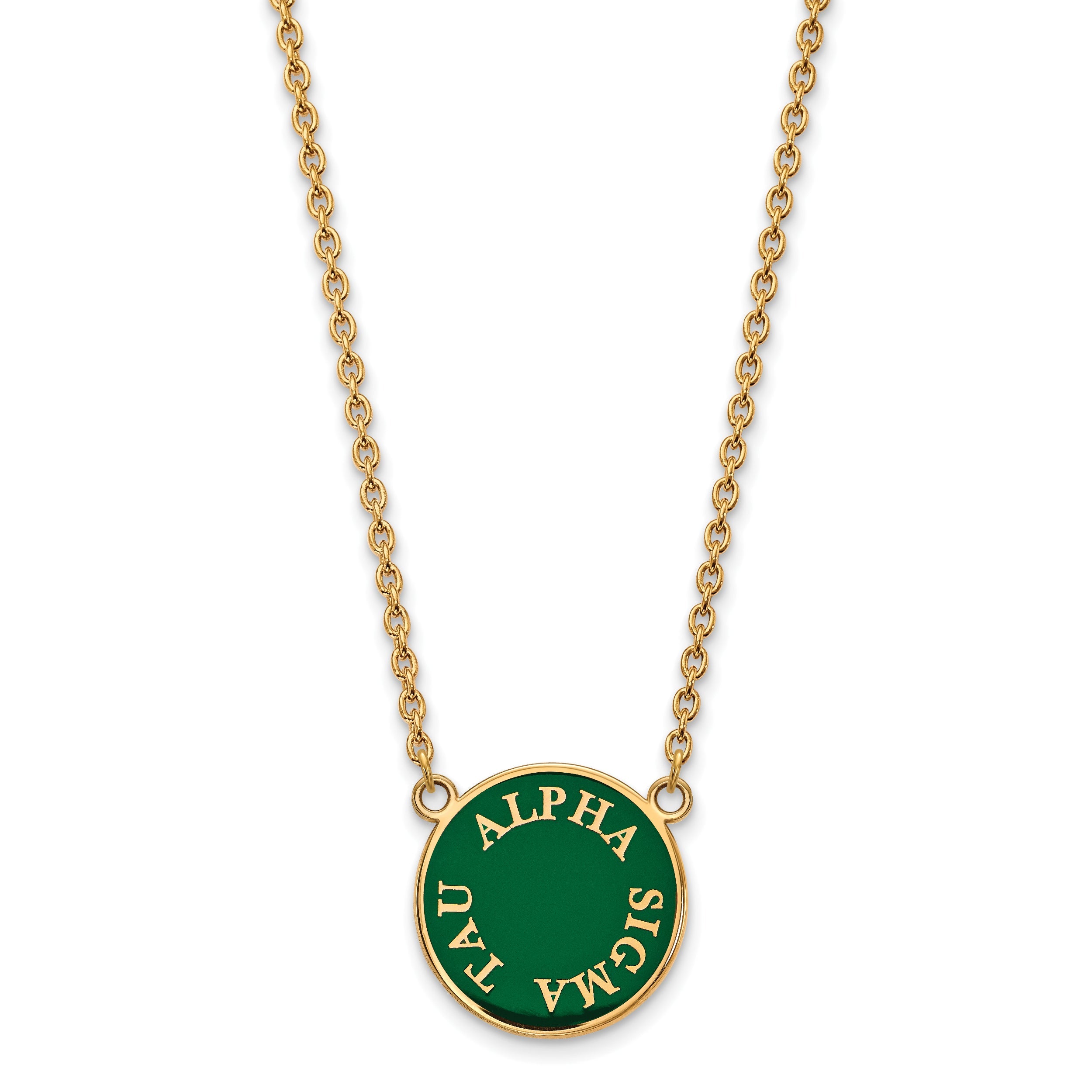 Gold Plated Sterling Silver Logoart Alpha Sigma Tau Sorority Text Large Color Enamel Pendant 18 Inch Necklace