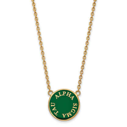 Gold Plated Sterling Silver Logoart Alpha Sigma Tau Sorority Text Large Color Enamel Pendant 18 Inch Necklace