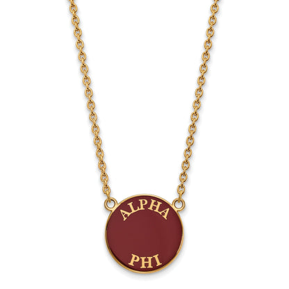 Gold Plated Sterling Silver Logoart Alpha Phi Sorority Text Large Color Enamel Pendant 18 Inch Necklace