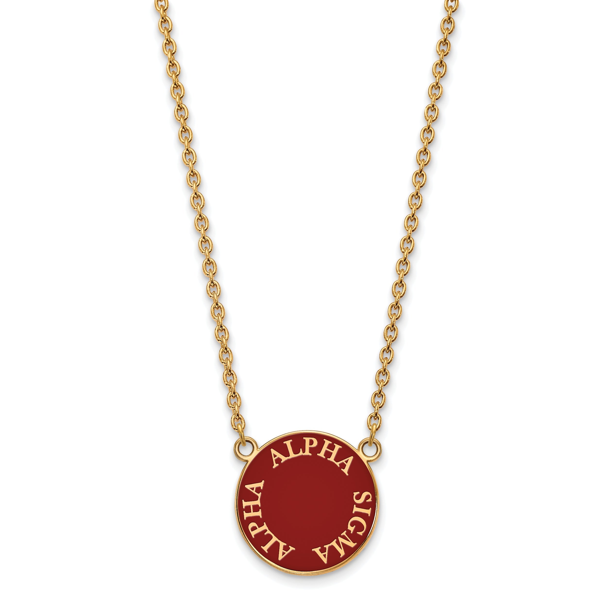 Gold Plated Sterling Silver Logoart Alpha Sigma Sorority Text Large Color Enamel Pendant 18 Inch Necklace