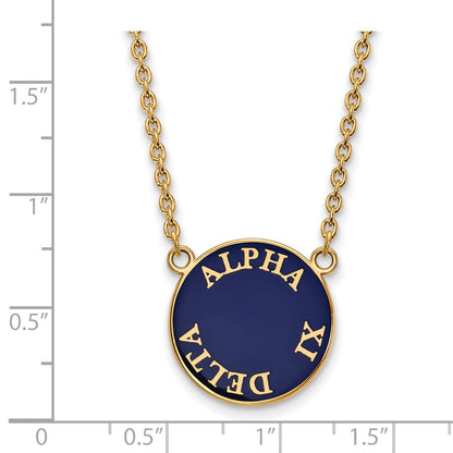 Gold Plated Sterling Silver Logoart Alpha Xi Delta Sorority Text Large Color Enamel Pendant 18 Inch Necklace