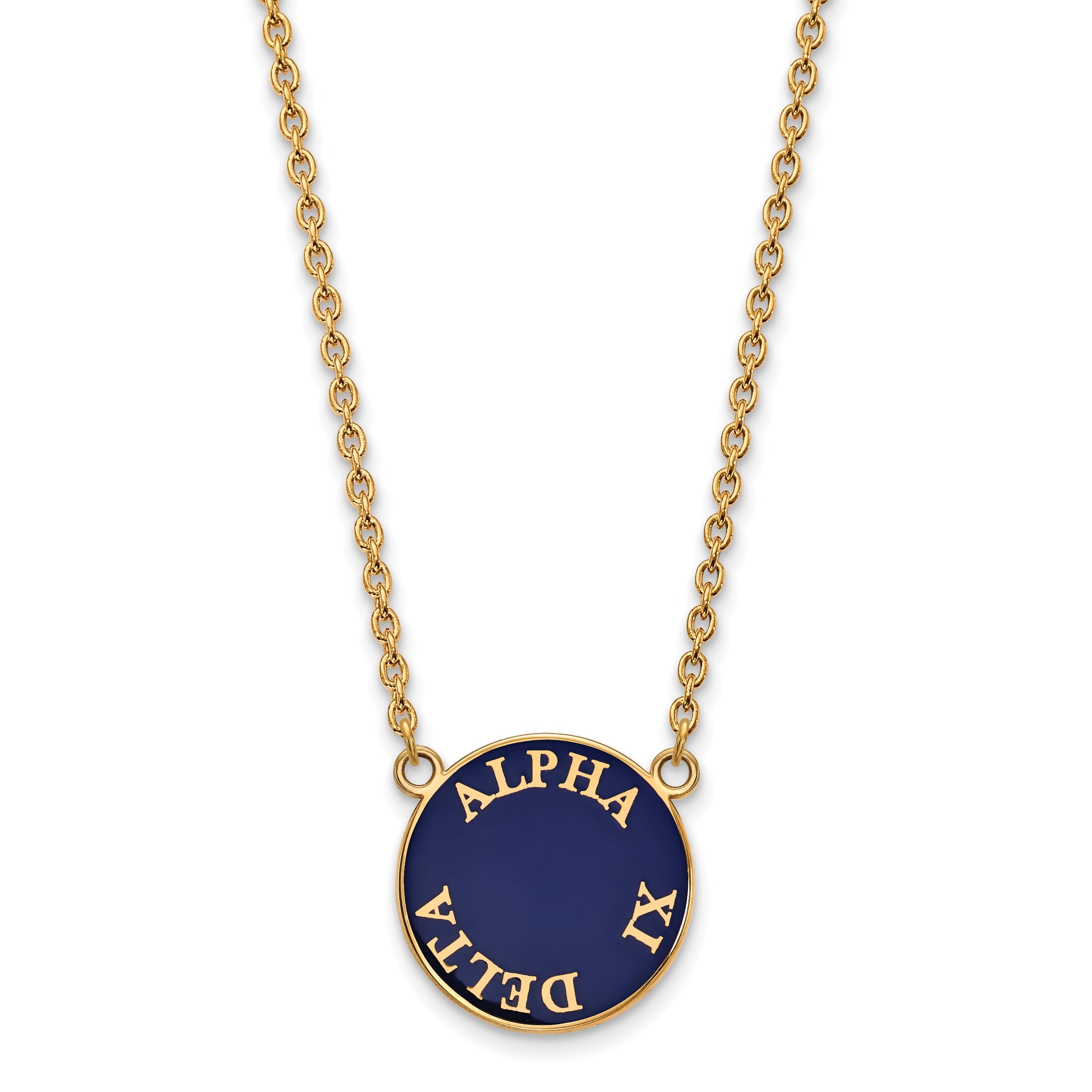 Gold Plated Sterling Silver Logoart Alpha Xi Delta Sorority Text Large Color Enamel Pendant 18 Inch Necklace