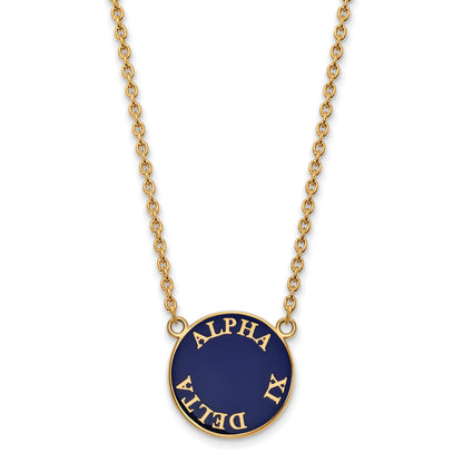 Gold Plated Sterling Silver Logoart Alpha Xi Delta Sorority Text Large Color Enamel Pendant 18 Inch Necklace
