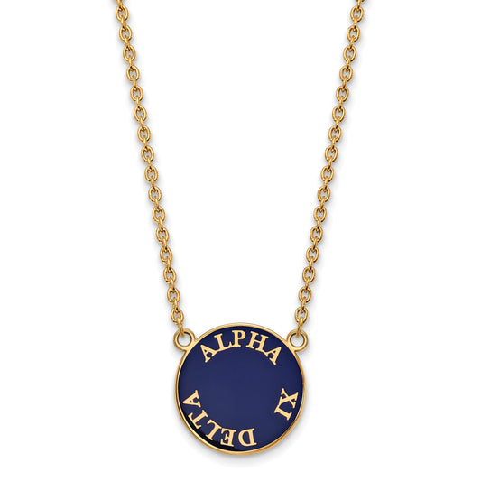 Gold Plated Sterling Silver Logoart Alpha Xi Delta Sorority Text Large Color Enamel Pendant 18 Inch Necklace