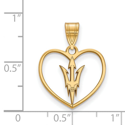 Gold Plated Sterling Silver Logoart Arizona State University Pitchfork Heart Pendant