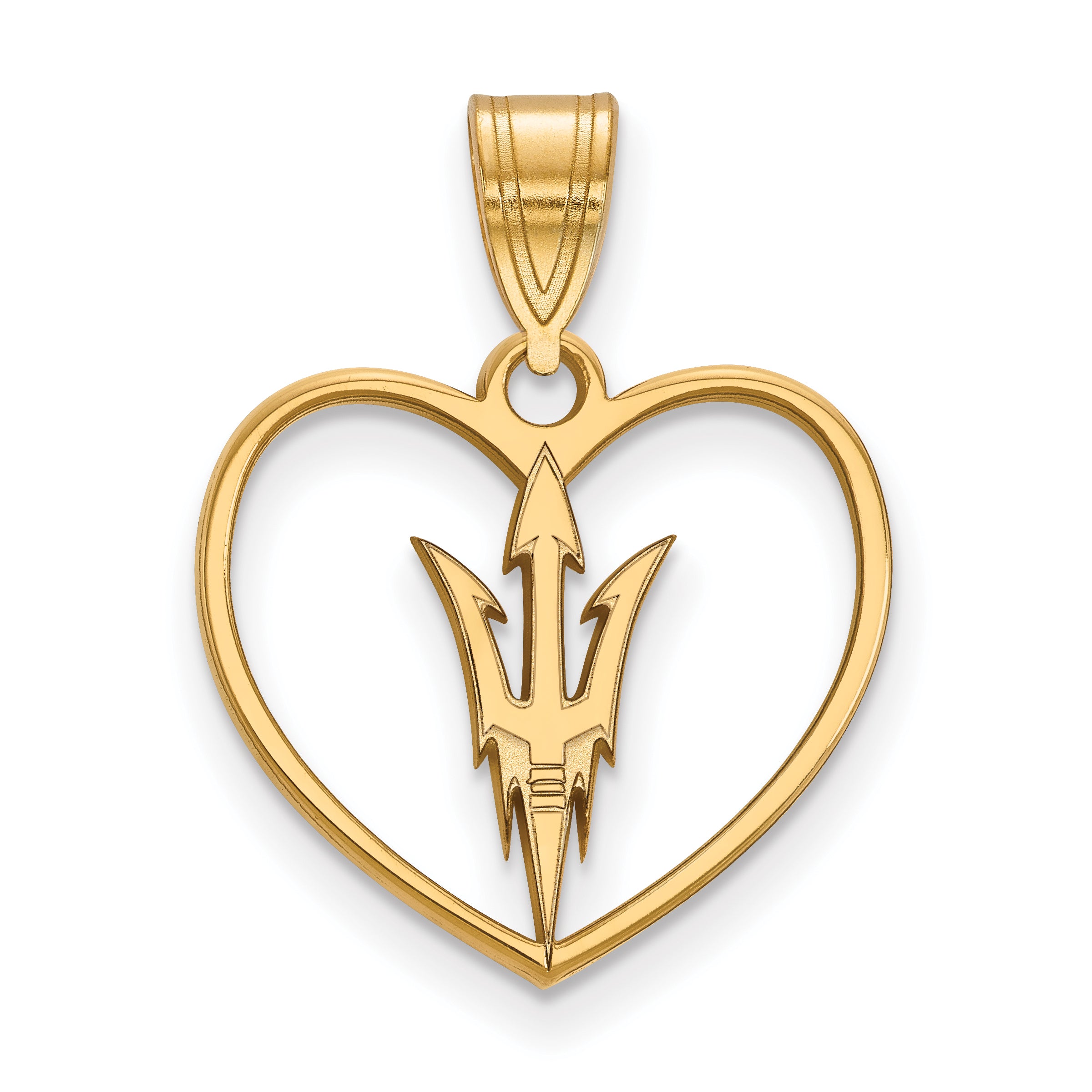 Gold Plated Sterling Silver Logoart Arizona State University Pitchfork Heart Pendant