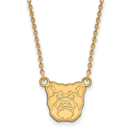 Gold Plated Sterling Silver Logoart Butler University Bulldog Small Pendant 18 Inch Necklace
