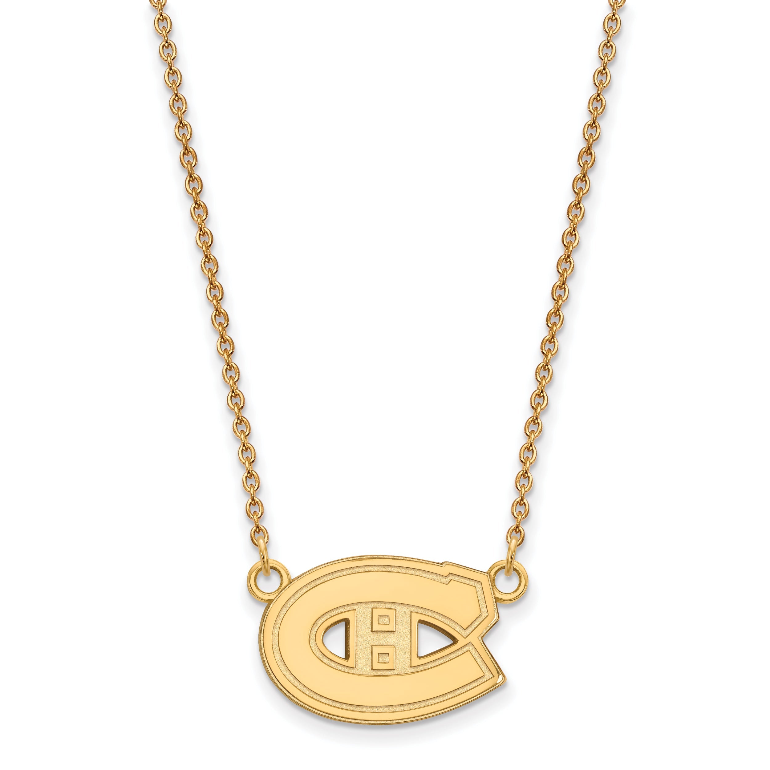 Gold Plated Sterling Silver Nhl Logoart Montreal Canadiens Small Pendant 18 Inch Necklace