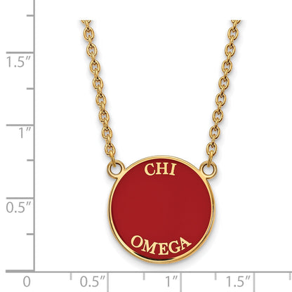 Gold Plated Sterling Silver Logoart Chi Omega Sorority Text Large Color Enamel Pendant 18 Inch Necklace