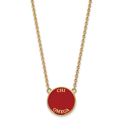 Gold Plated Sterling Silver Logoart Chi Omega Sorority Text Large Color Enamel Pendant 18 Inch Necklace