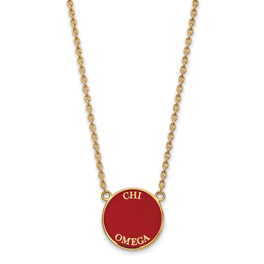 Gold Plated Sterling Silver Logoart Chi Omega Sorority Text Large Color Enamel Pendant 18 Inch Necklace