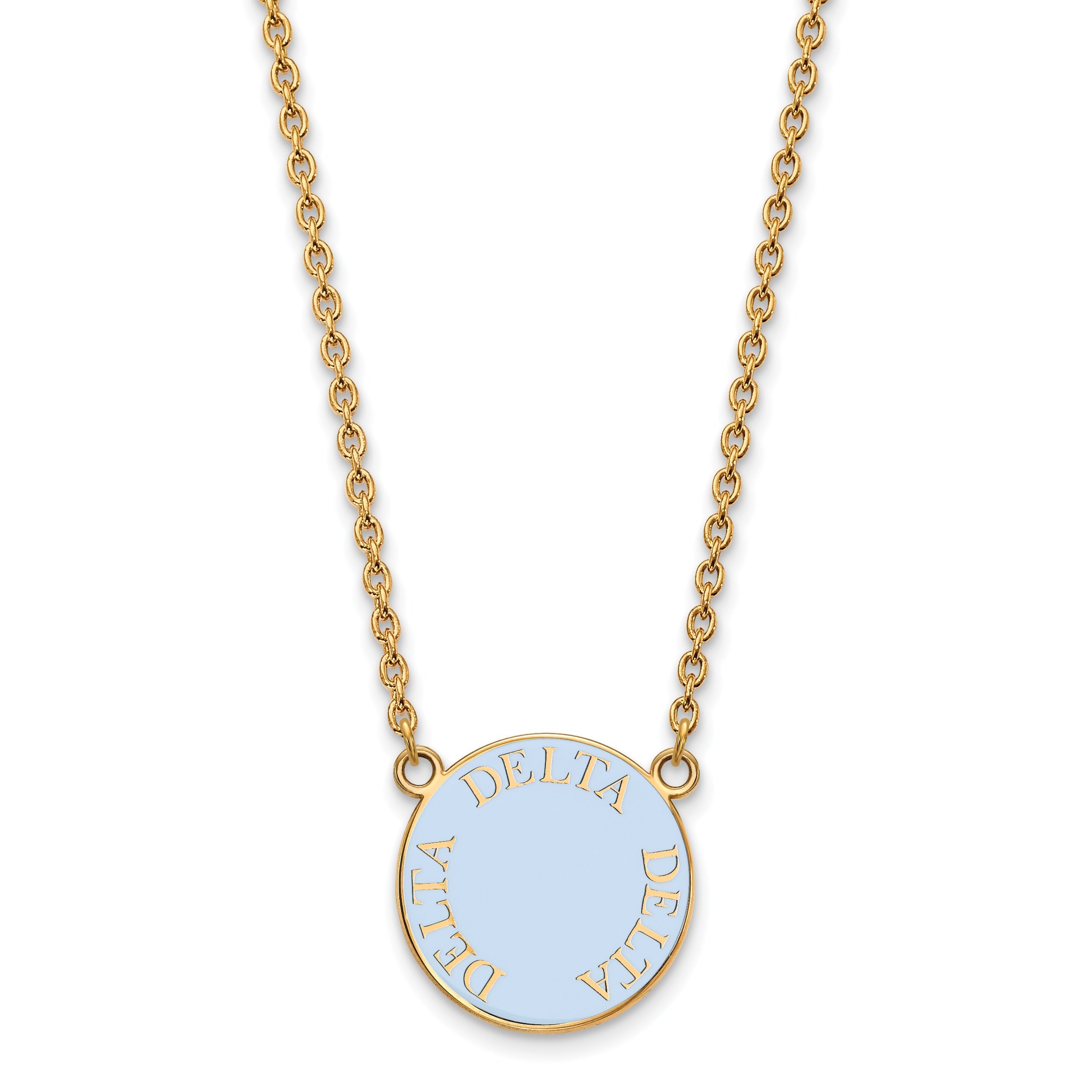 Gold Plated Sterling Silver Logoart Delta Sorority Text Large Color Enamel Pendant 18 Inch Necklace