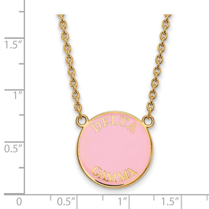 Gold Plated Sterling Silver Logoart Delta Gamma Sorority Text Large Color Enamel Pendant 18 Inch Necklace