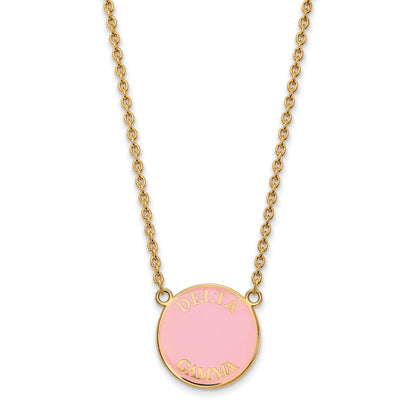Gold Plated Sterling Silver Logoart Delta Gamma Sorority Text Large Color Enamel Pendant 18 Inch Necklace