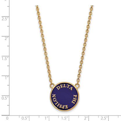 Gold Plated Sterling Silver Logoart Delta Phi Epsilon Sorority Text Large Color Enamel Pendant 18 Inch Necklace