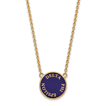 Gold Plated Sterling Silver Logoart Delta Phi Epsilon Sorority Text Large Color Enamel Pendant 18 Inch Necklace