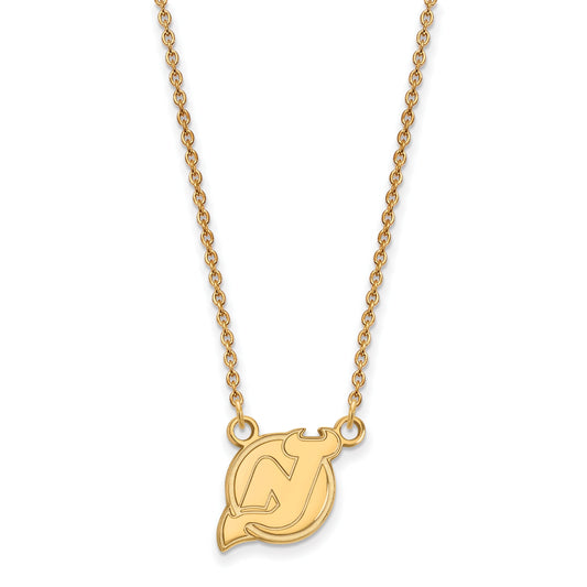 Gold Plated Sterling Silver Nhl Logoart New Jersey Devils Small Pendant 18 Inch Necklace