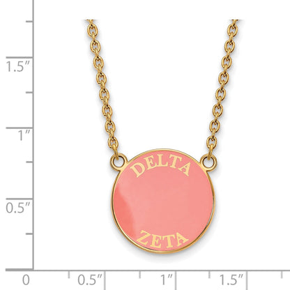 Gold Plated Sterling Silver Logoart Delta Zeta Sorority Text Large Color Enamel Pendant 18 Inch Necklace
