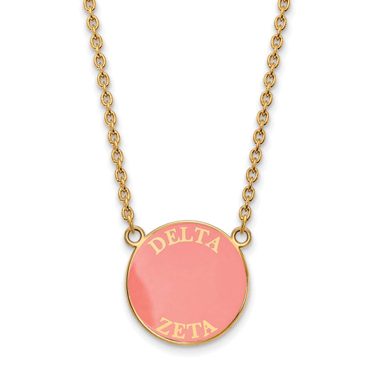 Gold Plated Sterling Silver Logoart Delta Zeta Sorority Text Large Color Enamel Pendant 18 Inch Necklace